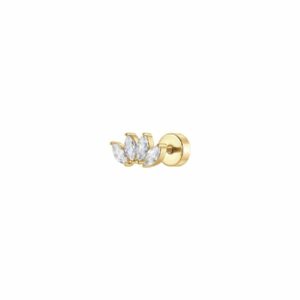 PIERCING ORECCHIO DONNA IN ACCIAIO COLORE ORO VENTAGLIO ZIRCONI BIANCHI