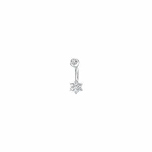 PIERCING OMBELICO DONNA IN ACCIAIO CON ZIRCONI BIANCHI TAGLIO STELLA