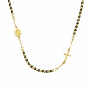 COLLANA ROSARIO UOMO MODELLO GIROCOLLO CON PIETRE EMATITE NERA. MADONNA MIRACOLO
