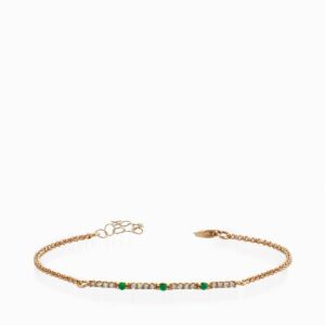 bracciale con catena in oro rosa bacchetta centrale con diamanti e smeraldi