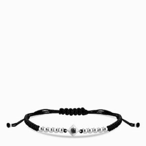 bracciale laccio in oro bianco con punto luce nero centrale