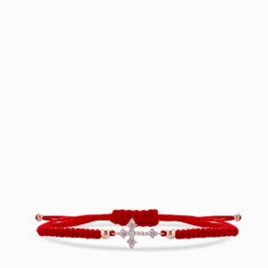 bracciale con laccio rosso croce di diamanti in oro rosa