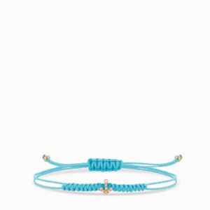 bracciale laccio azzurro con ancora di diamanti in oro rosa