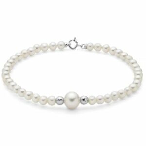 Bracciale di perle con perle in oro bianco e perla grande centrale