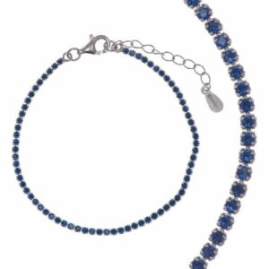 Bracciale rivière in argento 925 rodiato con zirconi blu