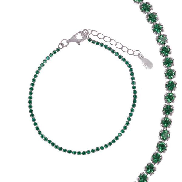 Bracciale rivière in argento 925 rodiato con zirconi verdi