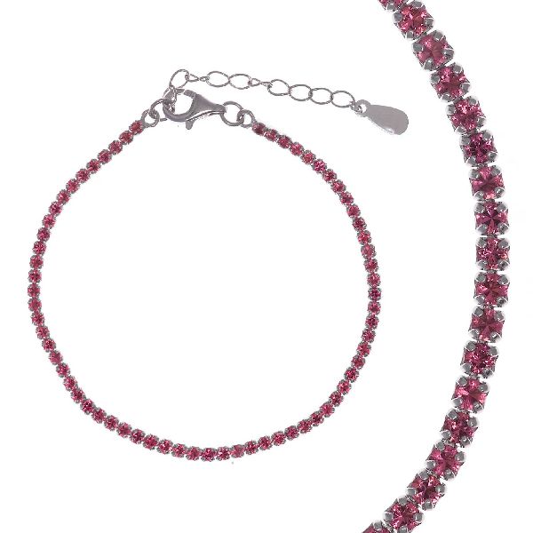 Bracciale rivière in argento 925 rodiato con zirconi rubino