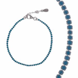 Bracciale rivière in argento 925 rodiato con zirconi acquamarina