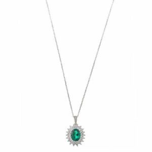 Collana in argento 925 rodiato con pendente ovale nano verde