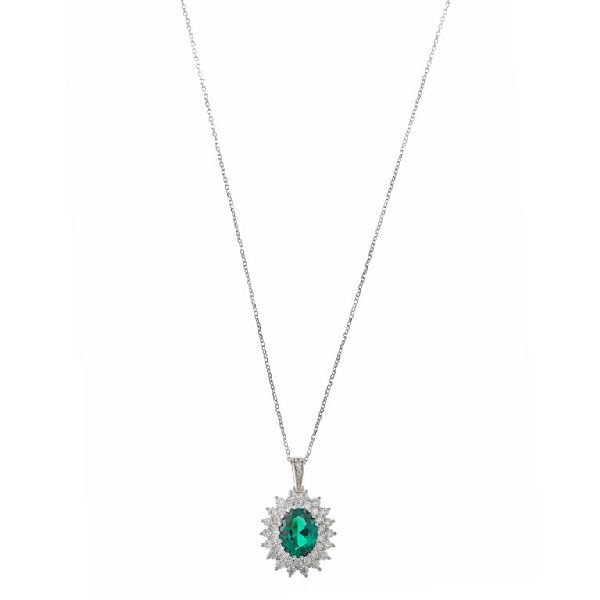 Collana in argento 925 rodiato con pendente ovale nano verde