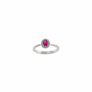 Anello in argento 925 rodiato con zircone ovale rosso