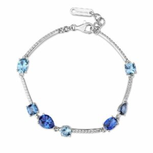Bracciale semirigido in argento rodiato 925‰ con cubic zirconia chiari e cubic zirconia colore sapphire.