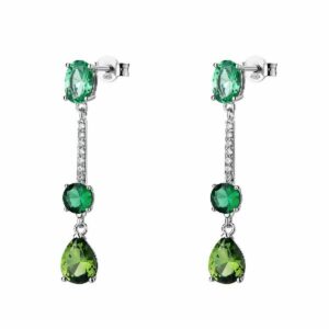 Orecchini pendenti in argento rodiato 925‰ con cubic zirconia chiari e cubic zirconia colore emerald e colore peridot.