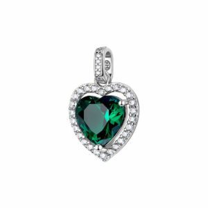 Pendente in argento rodiato 925‰ a forma di cuore con cubic zirconia chiari e cubic zirconia colore emerald.