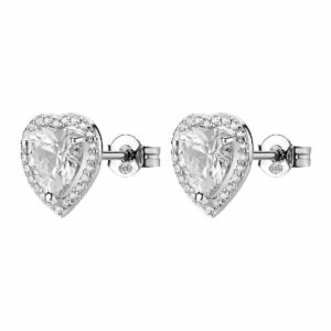 Orecchini a lobo in argento rodiato 925‰ a forma di cuore con cubic zirconia.