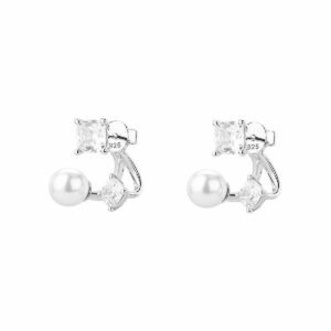 Orecchini in argento rodiato 925‰ con perle di conchiglia e cubic zirconia.