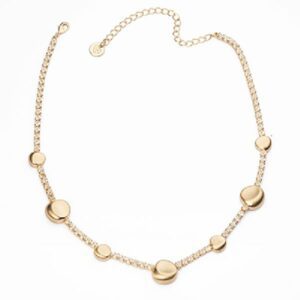 Collana Filo tennis cristallo intervallato da elementi a forma di tondino spazzolati a mano in metallo dorato - misura regolabile