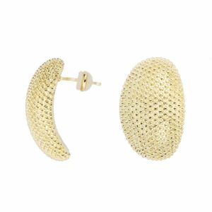 Orecchini top ovale in metallo dorato con texture in rilievo a micro borchie