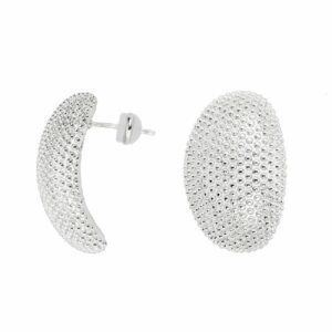 Orecchini top ovale in metallo rodiato con texture in rilievo a micro borchie