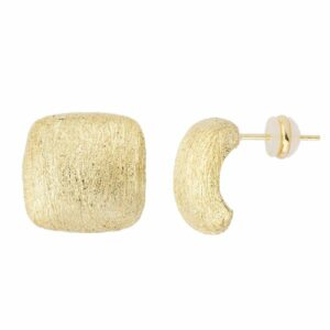 Orecchini top in brass dorato a forma di cuscino quadrato spazzolato a mano
