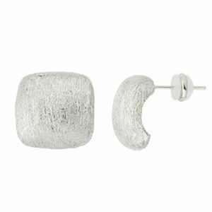 Orecchini top in brass rodiato a forma di cuscino quadrato spazzolato a mano