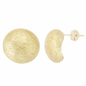 Orecchini top in brass dorato a forma di a bottone tondo spazzolato a m