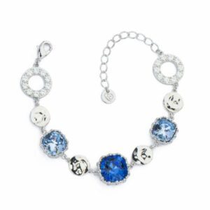 Bracciale cristalli multi-tone sapphire con frame a beads in brass rodiato e dischi con zirconi clear - Misura Regolabile
