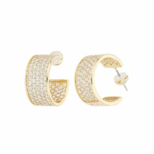 Orecchini creola misura piccola in brass dorato in full pavè di zirconi clear