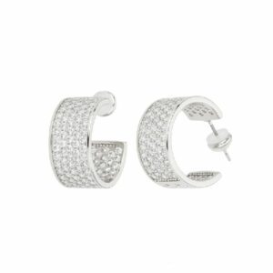 Orecchini creola misura piccola in brass rodiato in full pavè di zirconi clear