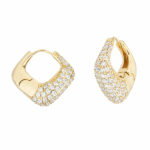 Orecchini creola romboidale in brass bombato dorato liscio e con pavè di zirconi clear