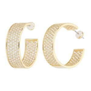 Orecchini creola a fascia larga in metallo dorato con pavè di zirconi clear