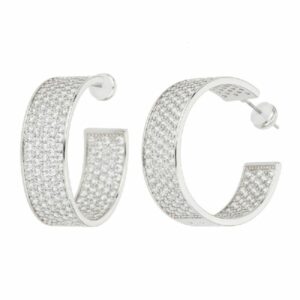 Orecchini creola a fascia larga in metallo dorato con pavè di zirconi clear