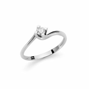 Anello Solitario con Diamanti Naturali in Oro Bianco