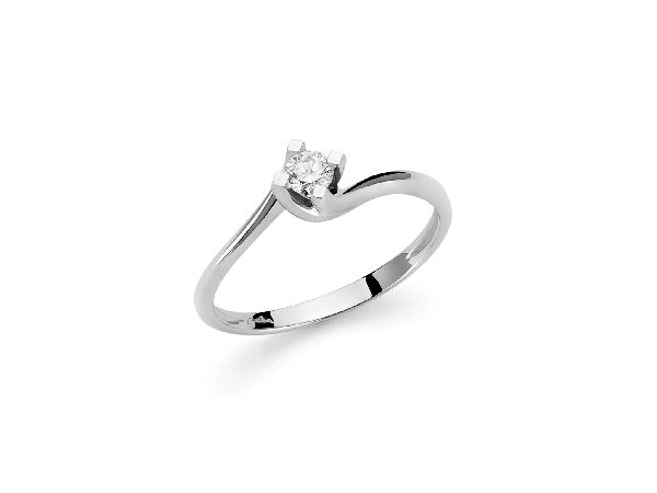 Anello Solitario con Diamanti Naturali in Oro Bianco