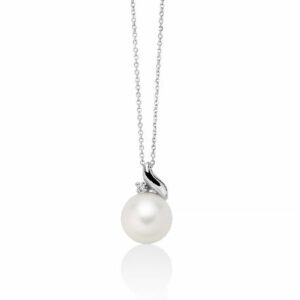 Collana di perle Oriente con motivo a onda in oro bianco e diamante