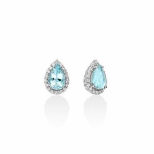 Orecchini con acquemarine a goccia e contorno di diamanti in oro bianco