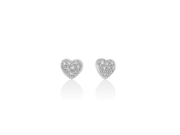 Orecchini a cuore con pavé di diamanti in oro bianco 375