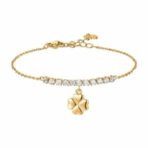 BRACCIALE DONNA IN ACCIAIO IP GOLD CON QUADRIFOGLIO E ZIRCONI BIANCHI