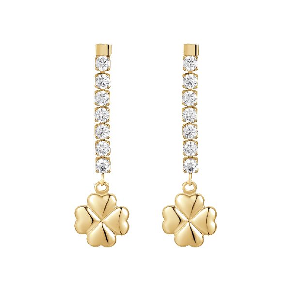 ORECCHINI DONNA IN ACCIAIO IP GOLD CON QUADRIFOGLIO E ZIRCONI BIANCHI