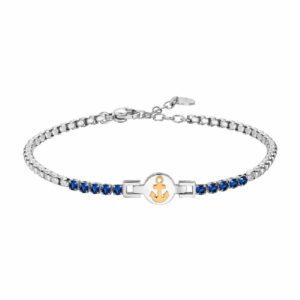 BRACCIALE TENNIS UOMO IN ACCIAIO CON ANCORA IP ROSE E ZIRCONI BLU