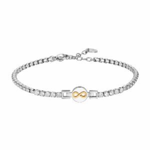 BRACCIALE TENNIS UOMO IN ACCIAIO CON INFINITO IP ROSE E ZIRCONI BIANCHI