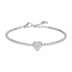 BRACCIALE TENNIS DONNA IN ACCIAIO CON CUORE CON ZIRCONI BIANCHI