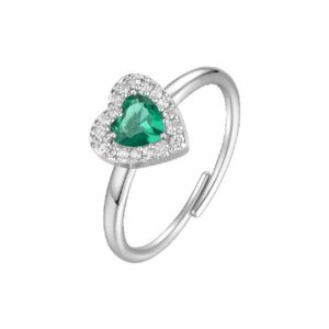 ANELLO DONNA IN ACCIAIO CON CUORE CON ZIRCONI VERDI E BIANCHI