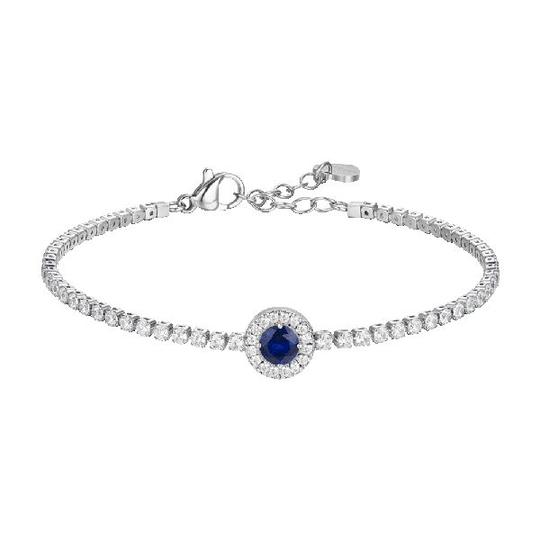 BRACCIALE TENNIS DONNA IN ACCIAIO CON ELEMENTO CON ZIRCONI BLU E BIANCHI
