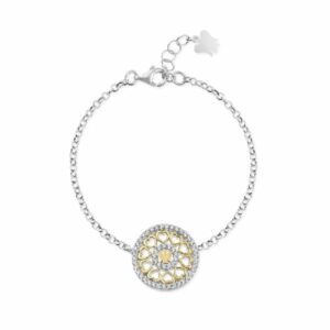 Bracciale con medaglia angelo, cuore dorato e zirconi