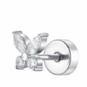 PIERCING ORECCHIO DONNA IN ACCIAIO FARFALLA CON ALI DI ZIRCONE BIANCHI