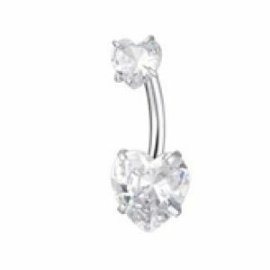 PIERCING OMBELICO DONNA IN ACCIAIO CON ZIRCONI BIANCHI TAGLIO CUORE