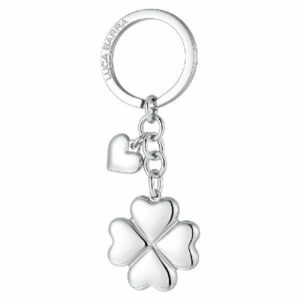 Portachiavi in acciaio con quadrifoglio e charm cuore