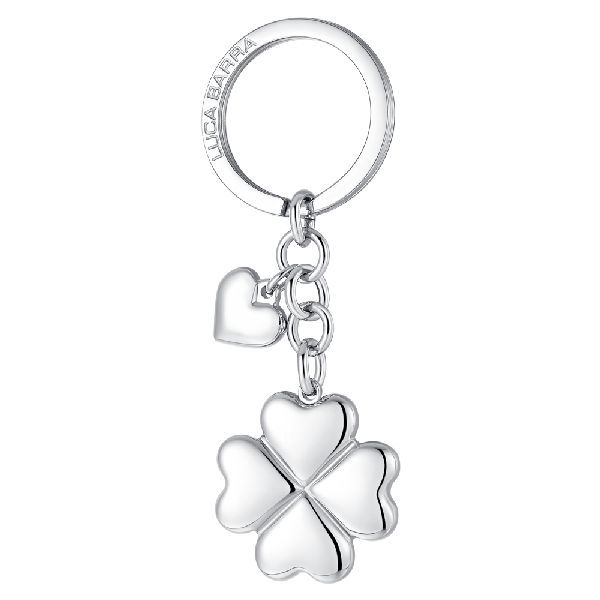 Portachiavi in acciaio con quadrifoglio e charm cuore