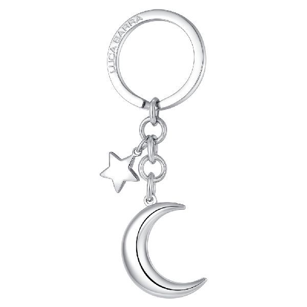 Portachiavi in acciaio con luna e charm stella